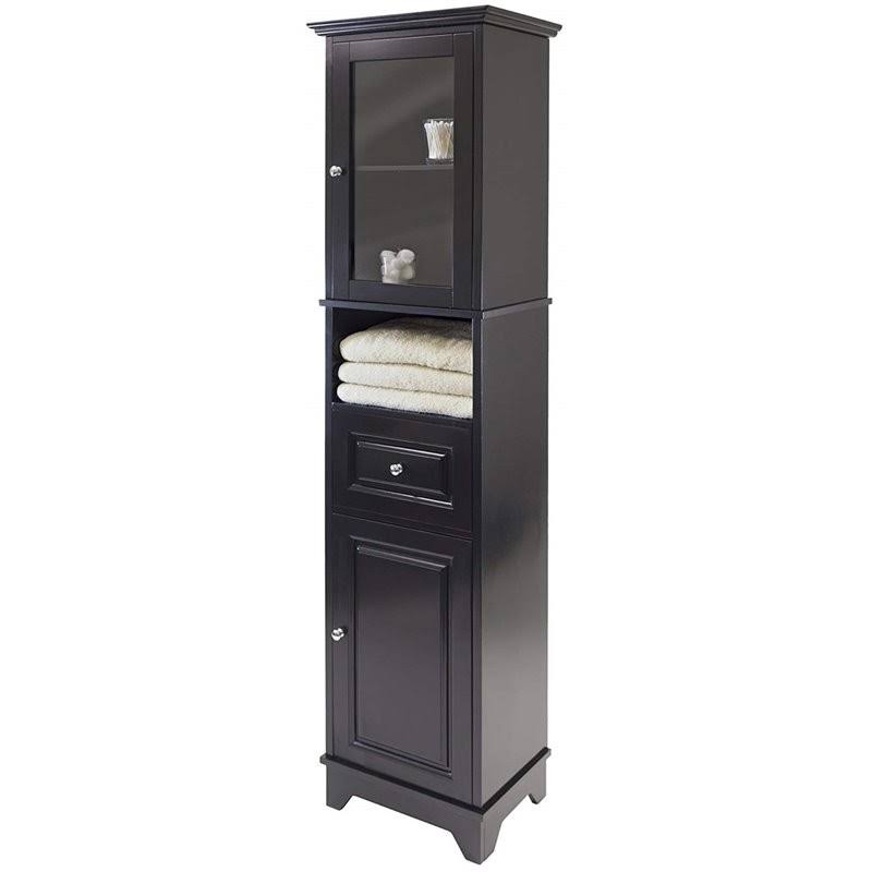 Bowery Hill Tall Cabinet with Glass Door and Drawer in Black