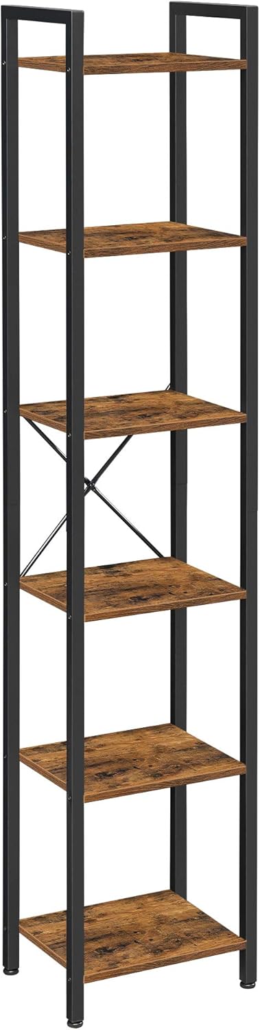 VASAGLE 6-Tier Bookshelf, Bookcase, Storage Shelving Unit with 6 Shelves, for Study, Living Room, Bedroom, 15.7 x 11.8 x 70.3 Inches, Industrial, Rustic Brown and Black ULLS101B01