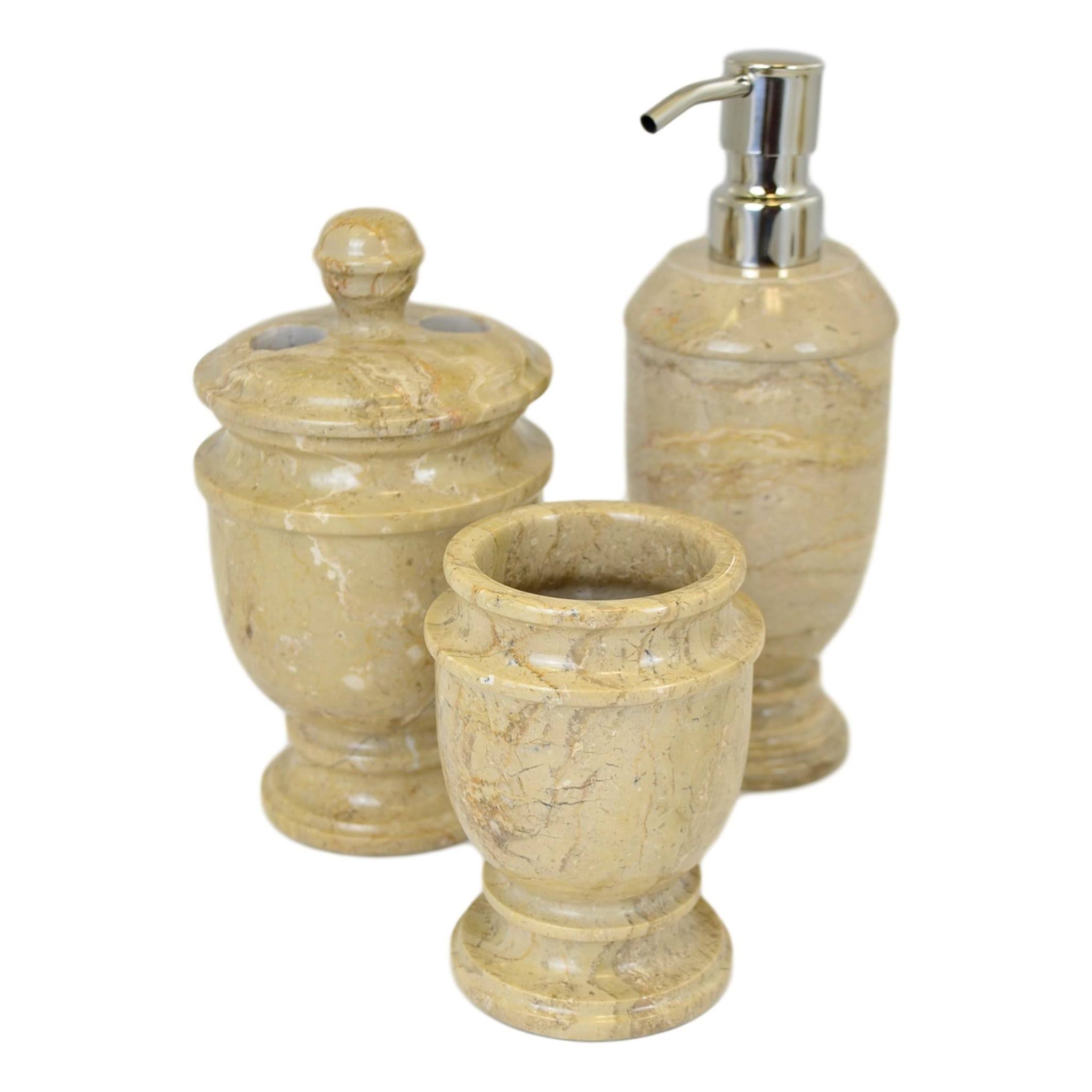 Nature Home Decor 520SB3 Sahara Beige Marble 3-Piece Bathroom Accessory Set of Sibarian Collection