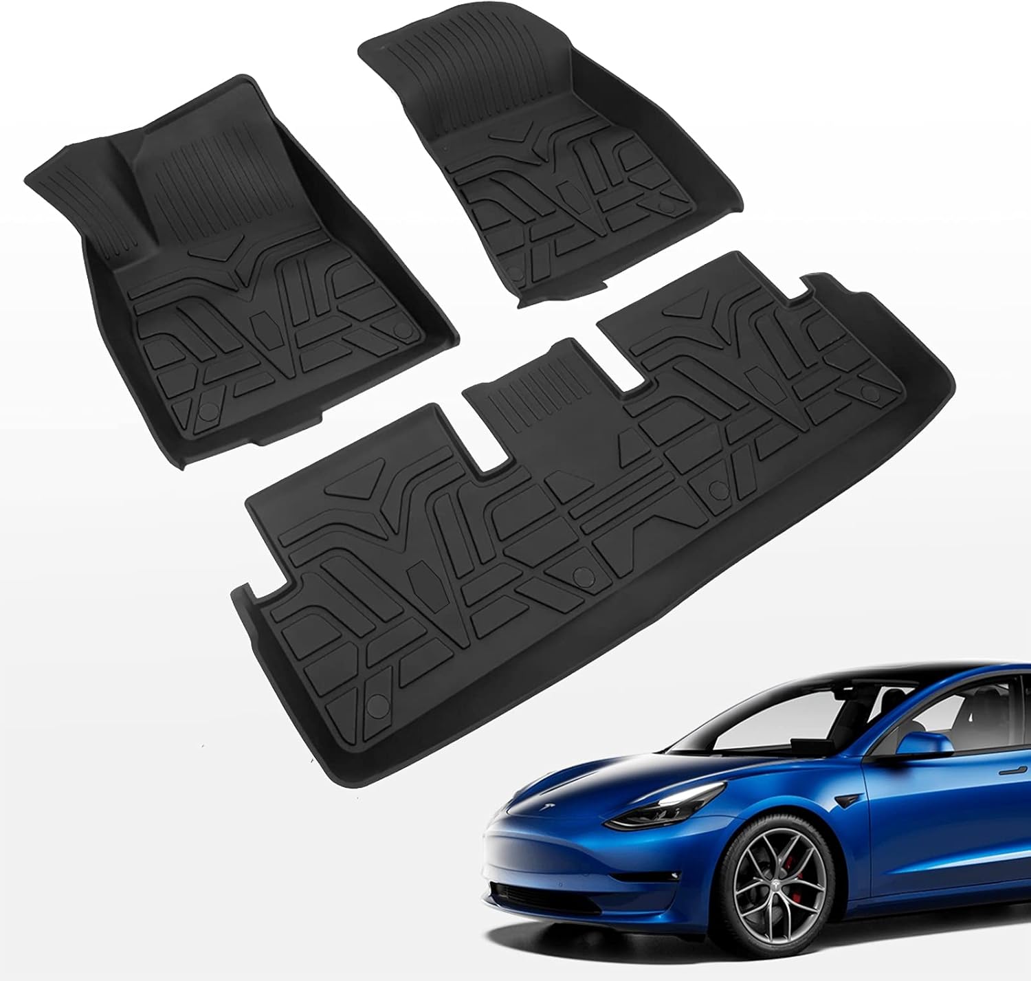 Fit Tesla Model 3 Trunk Mats Front Trunk Liner TPE Rear Trunk Storage Mat Cargo Liners All Weather Tesla Model 3 Accessories (Set of 3 Mats 2021+)