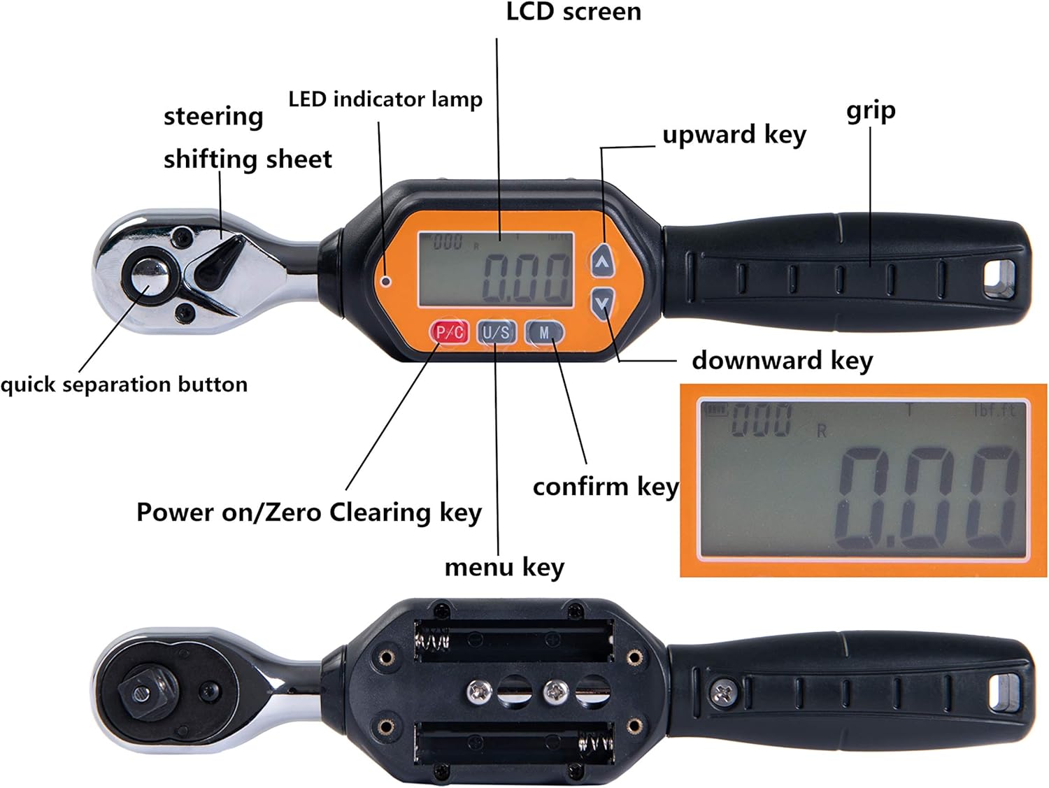 Beslands 3/8 inch Digital Torque Wrench, 1.3-44.25 ft-lbs Range Accurate of Clockwise &plusmn;2% / Counterclockwise &plusmn; 2.5% LED and Buzzer Calibrated (1.3 to 44.25 ft-lbs) (15.93-531.04 in-lbs) (1.8 to 60 Nm)