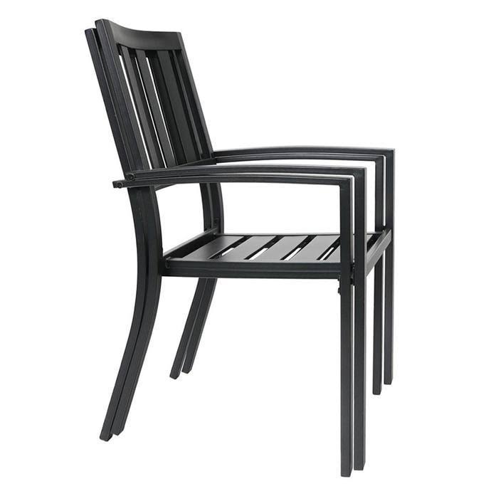 Phi Villa 6 Piece Black Metal Outdoor Furniture Patio Steel Frame Slat Seat Dining Arm Chairs - TypeA