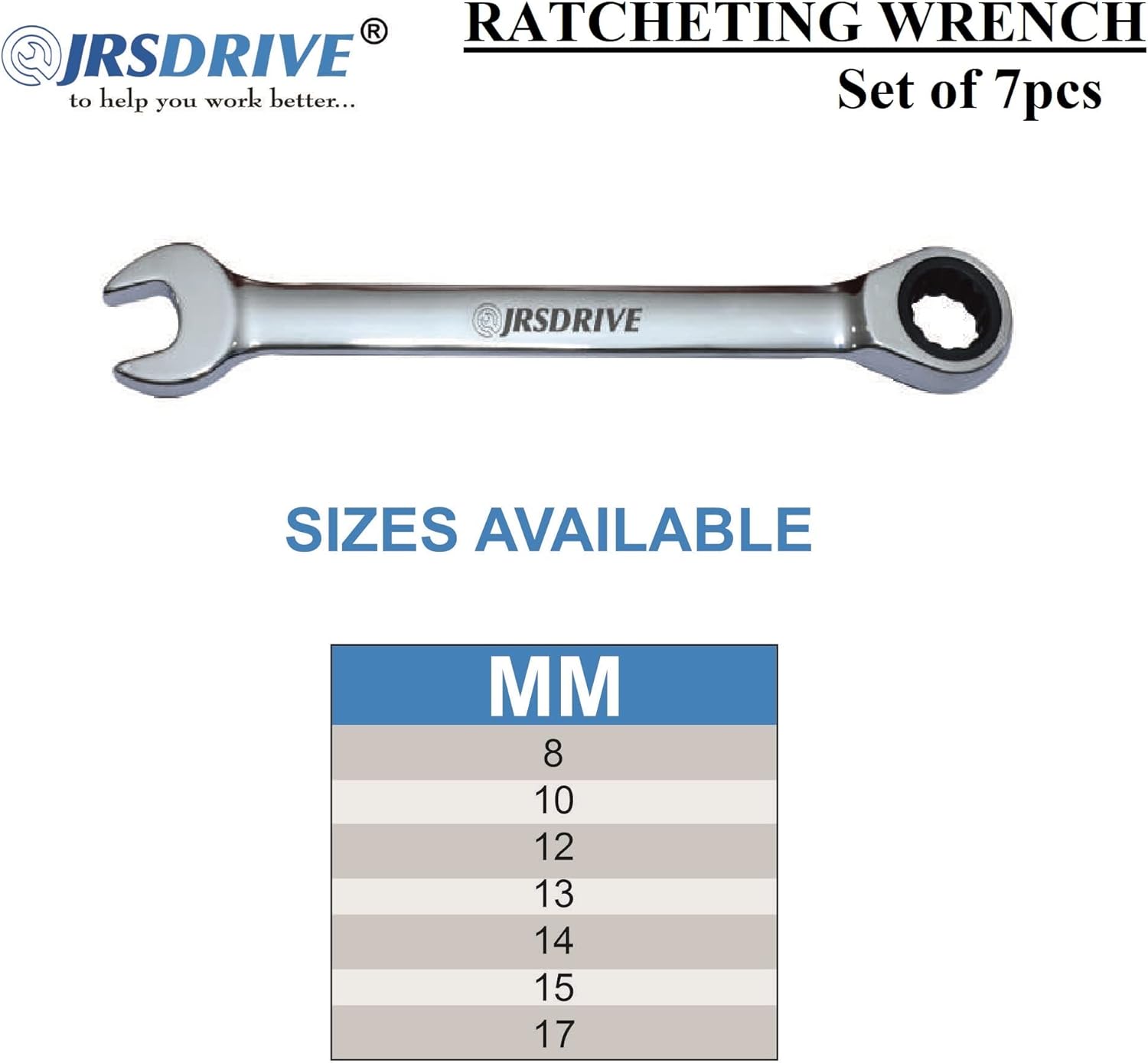 JRSDrive Ratcheting Combination Wrench, Set of 7 pcs, Metric, Chrome Vanadium Steel ( E2257 ) Pack of 2