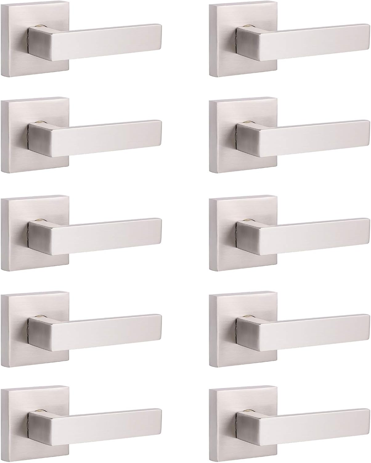 Gobrico Square Rosette Privacy Door Lever,Satin Nickel Finish,Interior Door Lock for Bed/Bath,7Pack