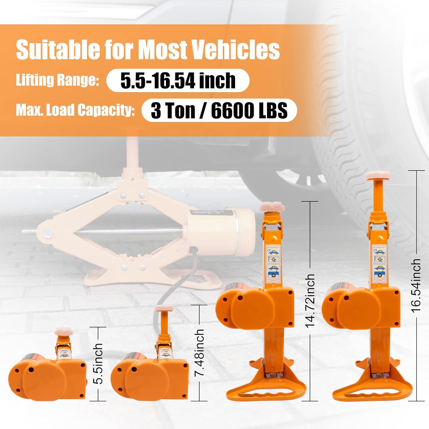 BEETRO 3 Ton Electric Car Jack with Electric Wrench and Inflator Pump,DC 12V Electric Scissor Jack Lift with Rubber Pads, Portable Electric Jack for Car Sedan and SUV Lifting Range 5.5 -16.54 inch