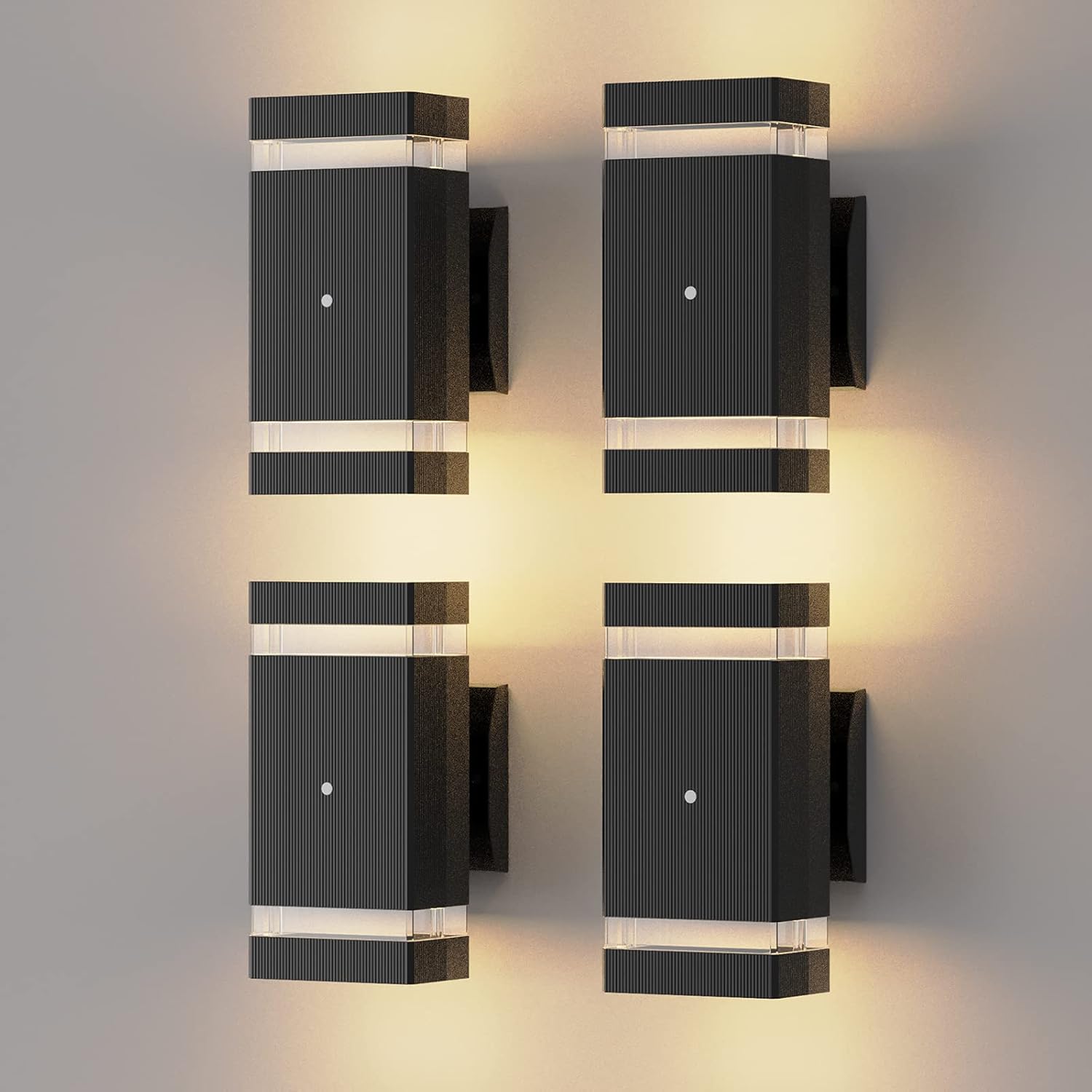 Outdoor Wall Lights, BLBAISH 4PCS Dusk to Dawn Exterior Light Fixtures Square Up and Down Outside Lights Wall Mount Waterproof Front Porch Lights for House - Black