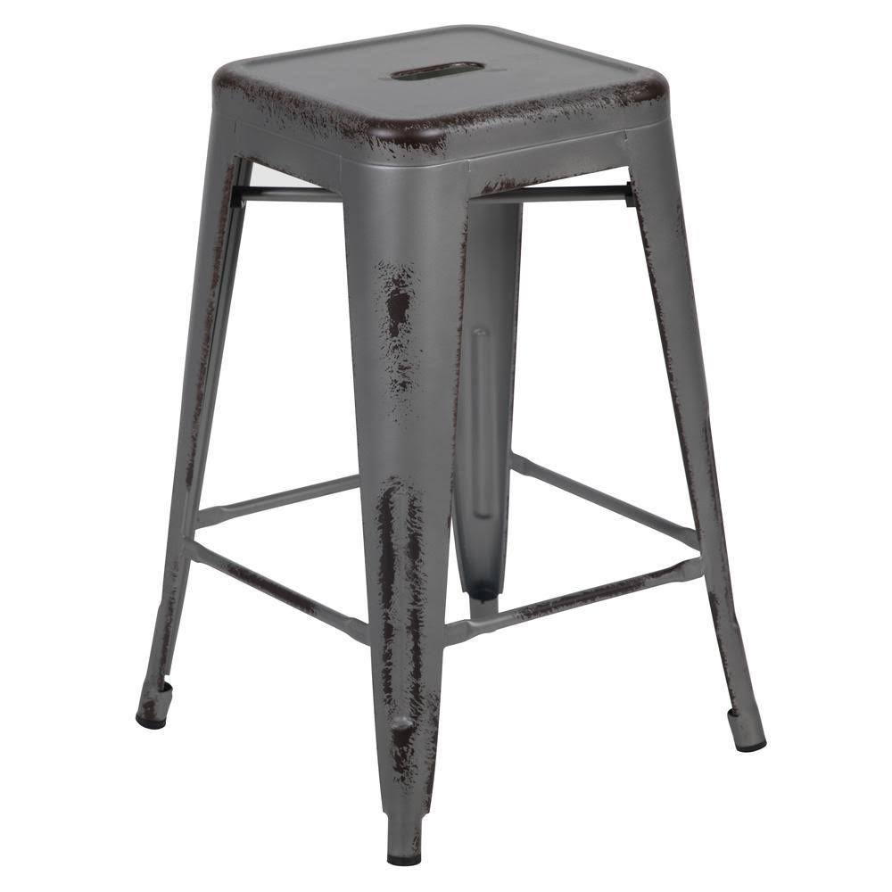 Alamont Commercial Grade 24x22 High Backless Distressed Silver Gray Metal Indoor-Outdoor Counter Height Stool [ET-BT3503-24-SIL-