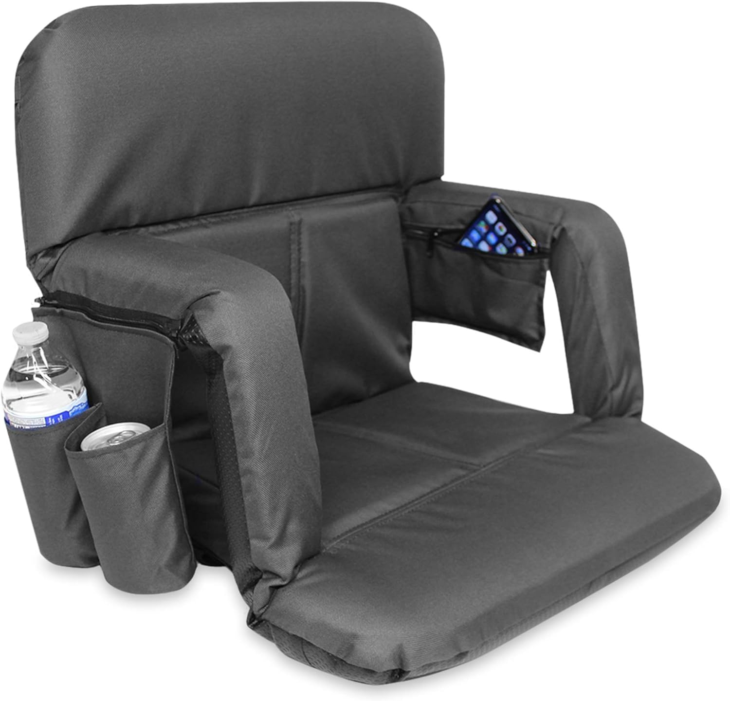 KHOMO GEAR Stadium Bleacher and Bench Seat Chair with Padded Reclining Cushion and Armrest and Carry Straps