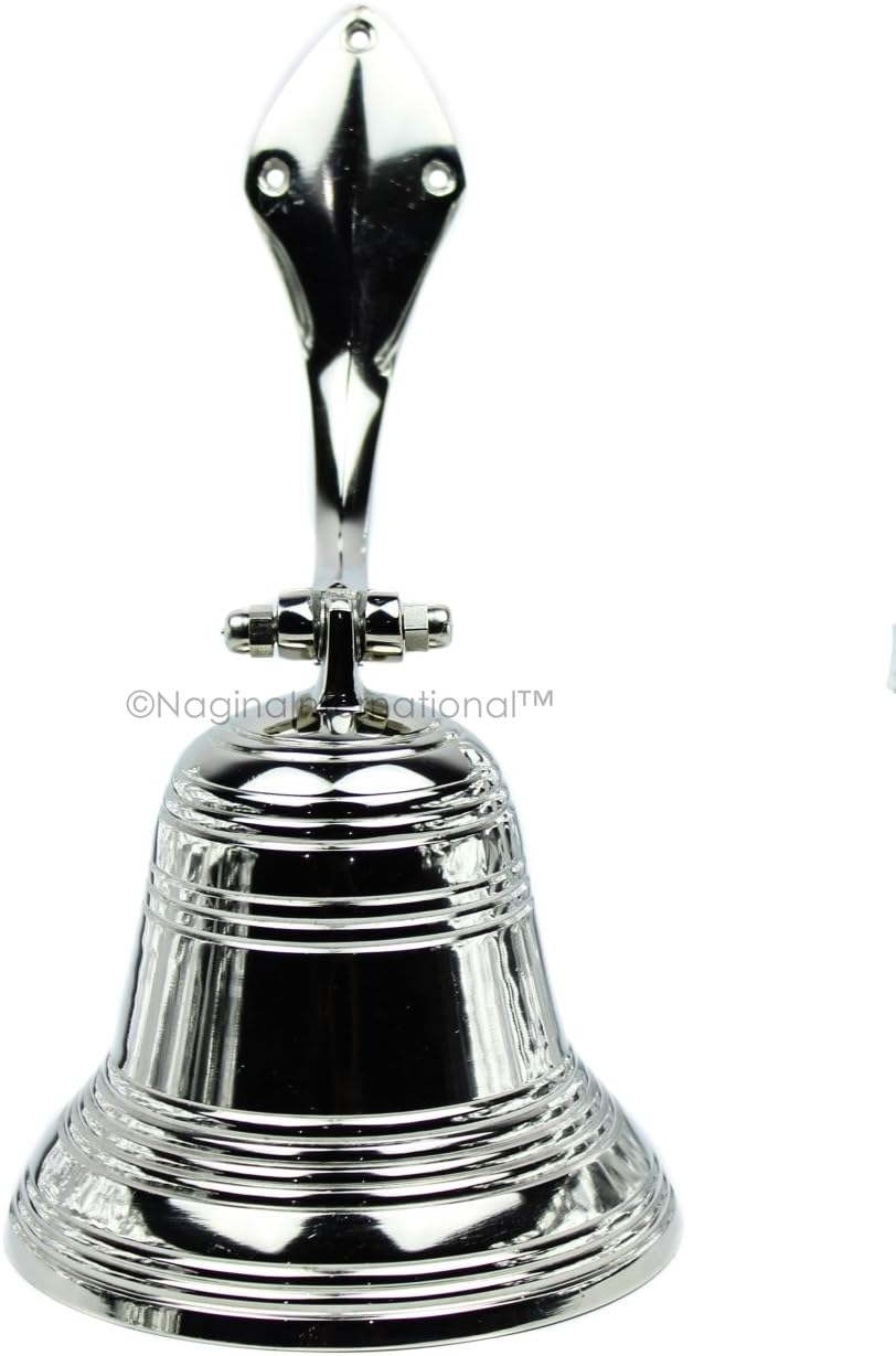 Nagina International Premium Aluminum Nautical Boat Decorative Bells| Nickel Plated & Antique Brass Bells | Pirate's Ship Bell | Wall Decor (Nickel Plated, 3 Inches) Pack of 2
