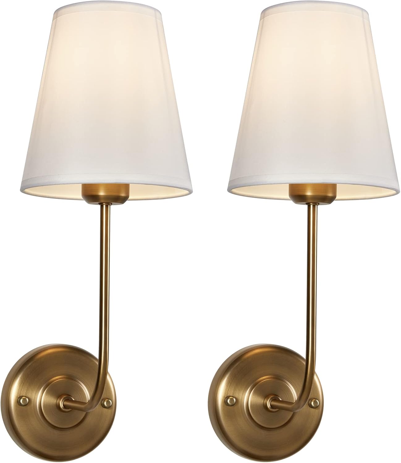 Terleenart Fabric Wall Scone with Flared Shape White Textile Shade Curved Arm and Black Finish Metal Base,Set of 2 pcs Perfect for Bedroom Living Room Bathroom Vanity Area