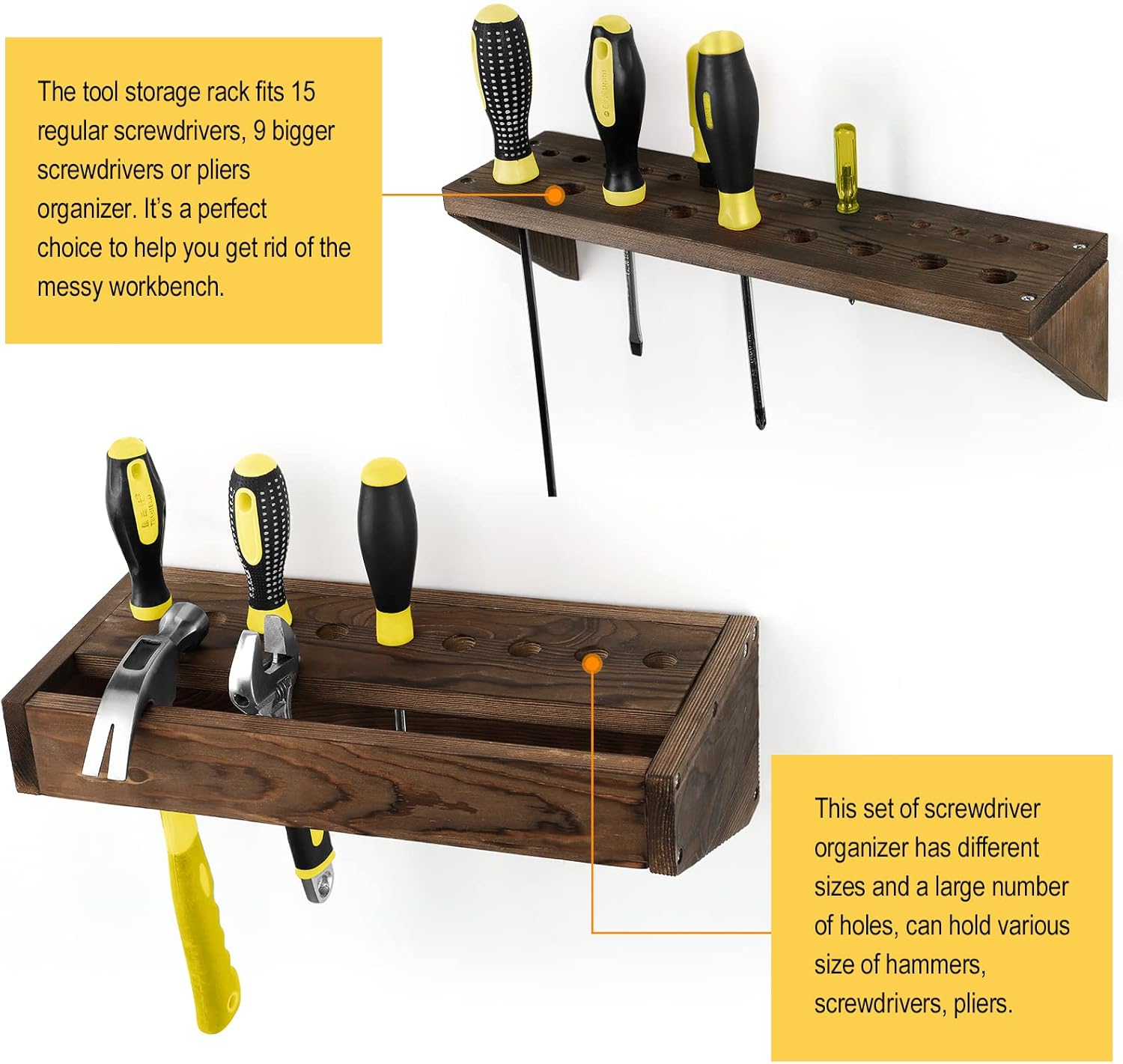 Screwdriver Organizer Set of 2 Wall Tool Organizer Pliers Organizer Hammer Rack Tool Rack for Workshop, Workbench, Garage, Garden