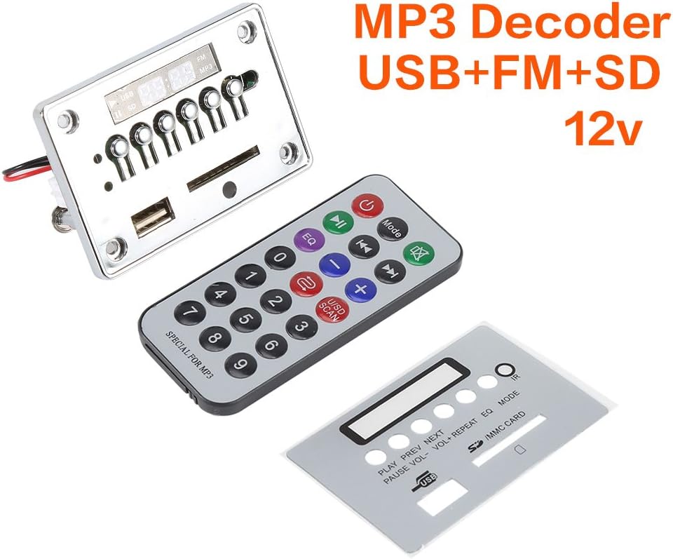 MP3 Decoder, DC 12V Bluetooth MP3 Decoder Board Audio Module USB SD TF FM Radio Lossless WMA/WAV(12V Bluetooth Black Edition)