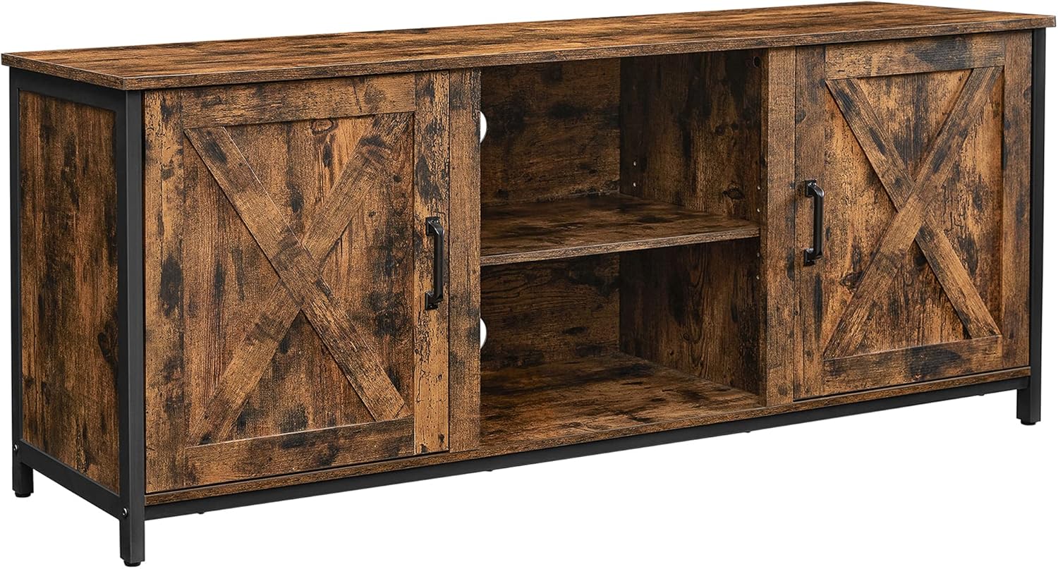 VASAGLE TV Cabinet with Farmhouse Barn Doors, TV Stand for 65 Inch TV, TV Console Table with Adjustable Shelves, Industrial, Rustic Brown and Black ULTV307B01