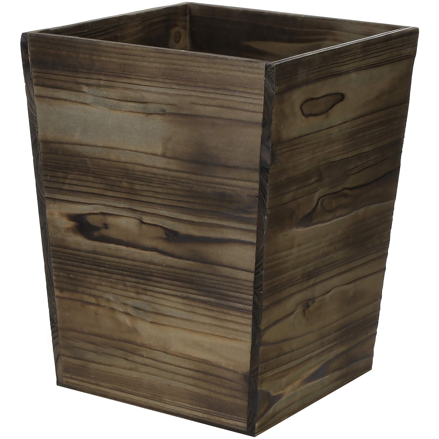 MyGift Farmhouse Style Wastebasket Bin - Torched Wood Square Office Desk Trash Basket with Decorative Metal Brackets Pack of 2