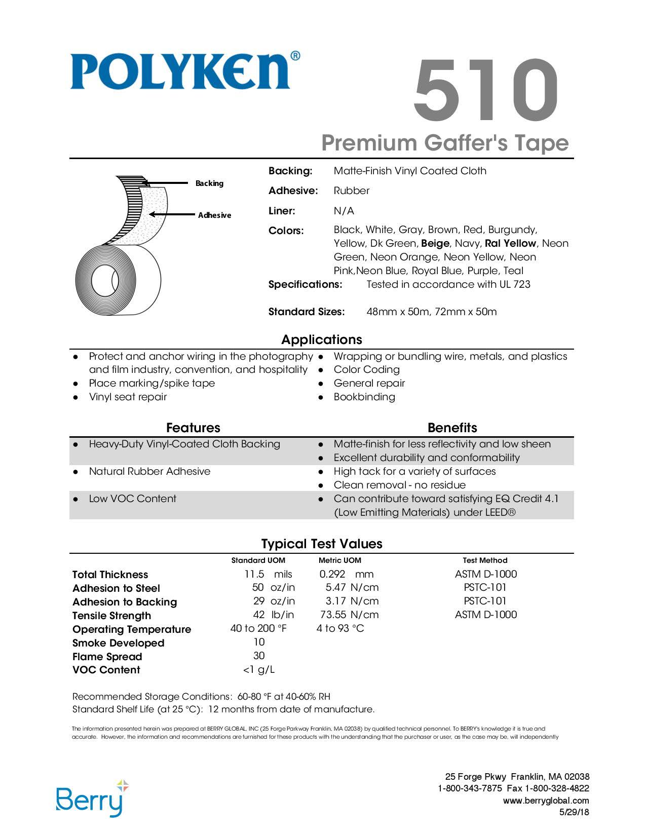 Gray Gaffers Tape Polyken 510, 48mm x 50m x 11.5 mil(use for 2in x 55yds) - Convenience Pack of 3 Rolls