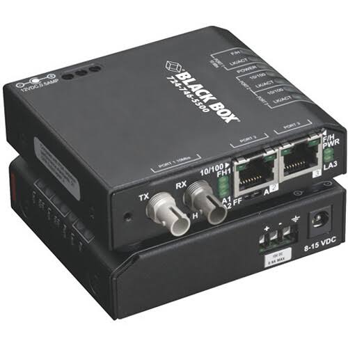 Black Box Extreme Media Converter Switch 24-VDC - RJ-45 to ST Multi-Mode Fiber Media Converter - 100 Mbps