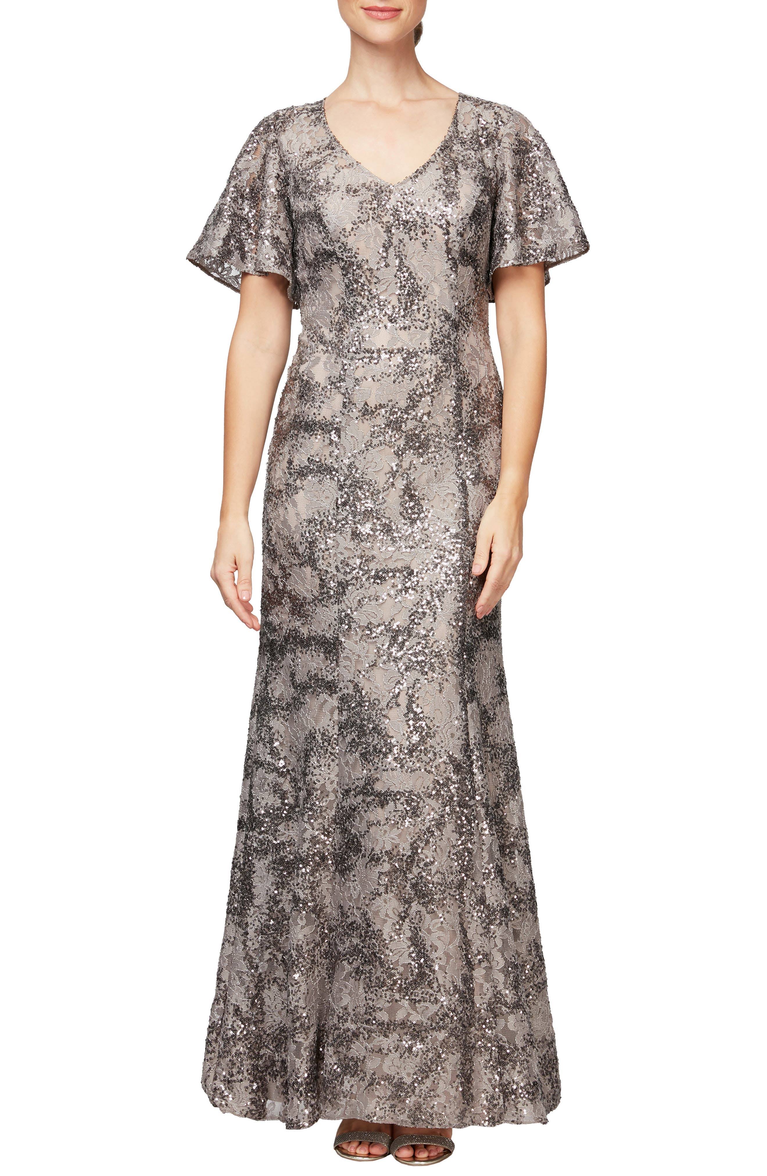 Alex Evenings Lace u0026 Sequin Fit u0026 Flare Gown - Beige - 8