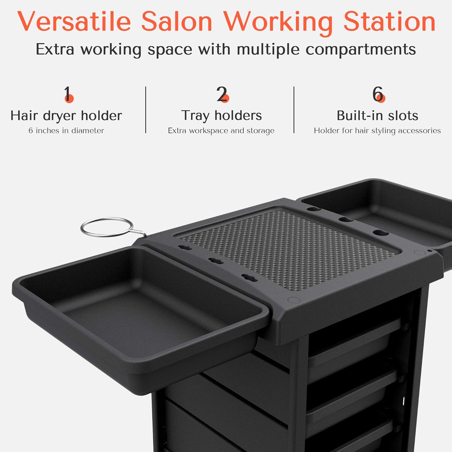 TASALON Salon Trolley Cart for Salon Station - Space Saving Salon Rolling Cart for Extra Storage - Hair Salon Beauty Storage Cart - 6-Tray Salon Cart - Multipurpose Tool Cart - Tattoo Tray - Hair Cart