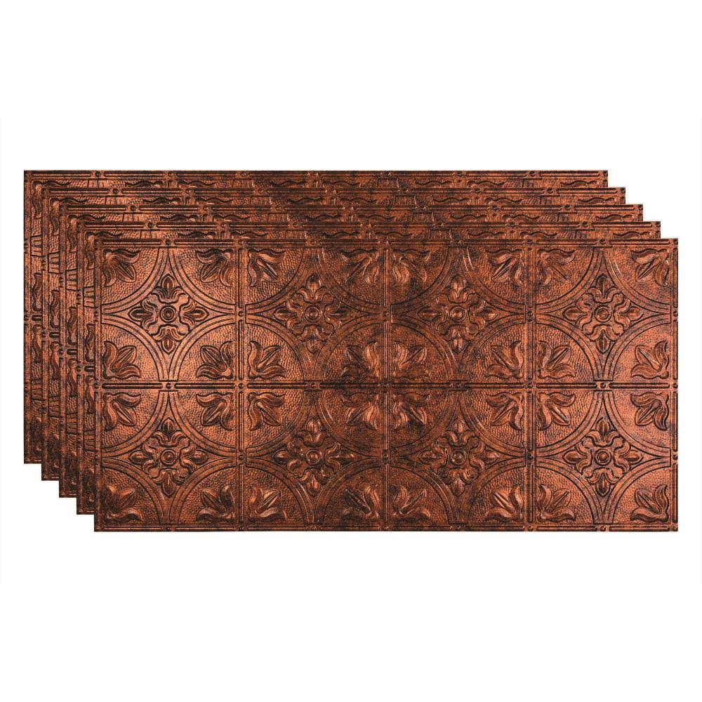 Fasade Traditional Pattern/Style #2 Decorative Vinyl 2ft x 4ft Glue Up Ceiling Tile in Moonstone Copper (5 Pack)