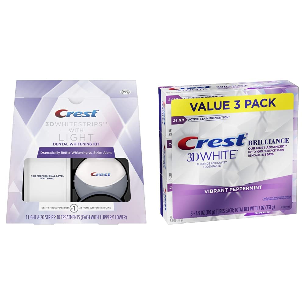 Crest 3D Whitestrips with Light, Teeth Whitening Strip Kit, 20 Strips (10 Count Pack) Pack of 2