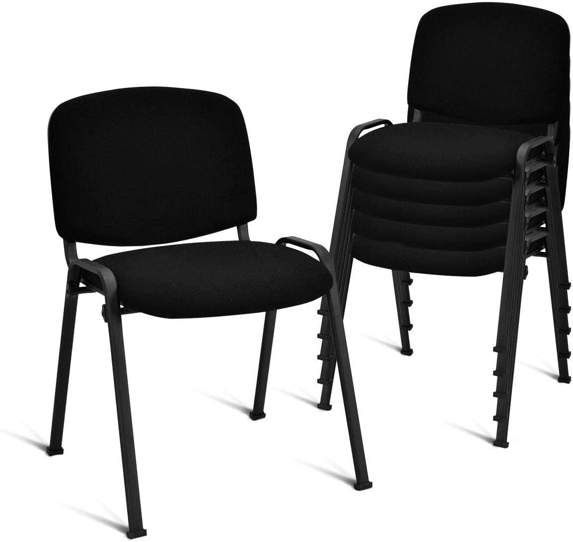 Safstar Set of 5 Conference Chairs, Modern Office Stackable Chair, Guest Chairs for Reception Waiting Room, Black
