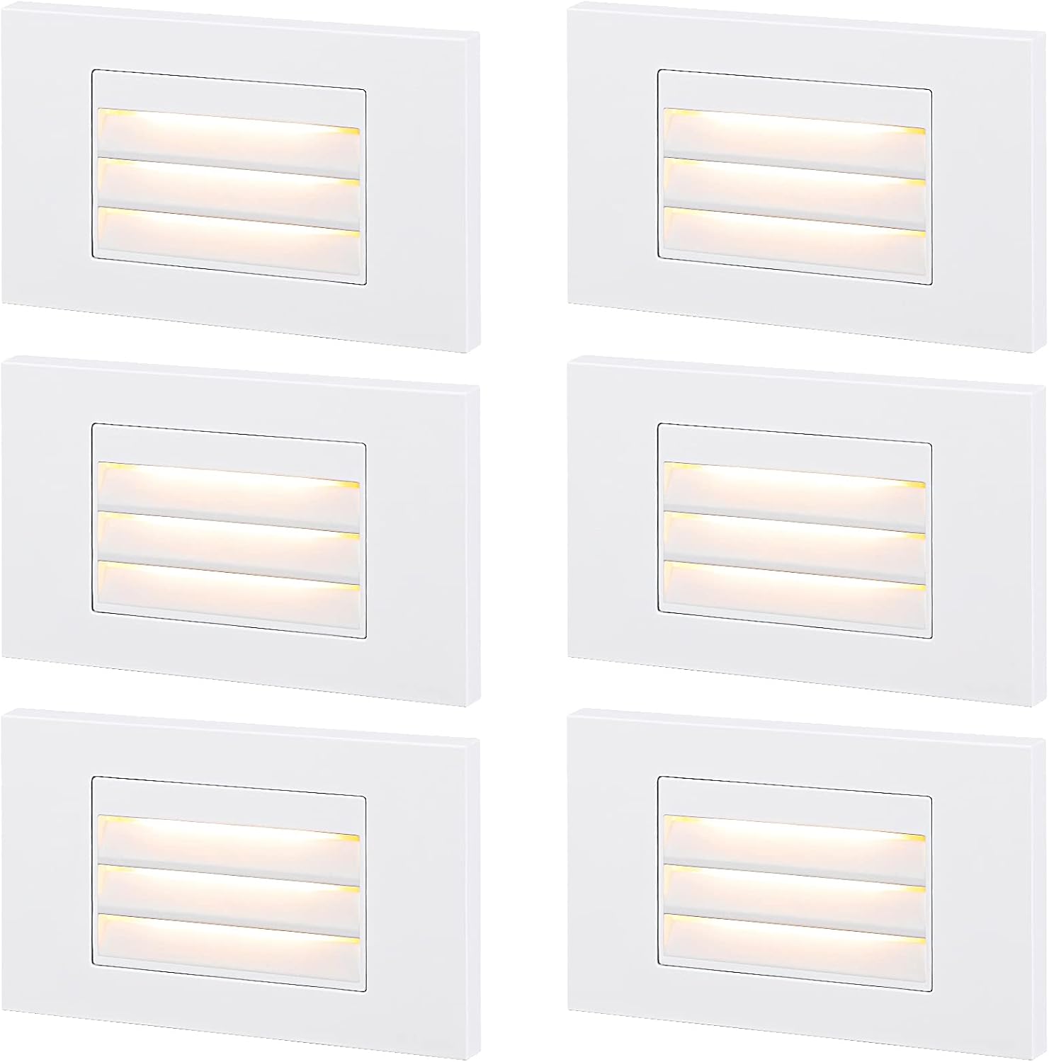 LEONLITE 120V LED Step Lights, Landscape Louvered Stairway Light, 5W 170lm, 5%-100% Dimmable, 3000K Warm White, CRI90, ETL Listed, White, Pack of 6