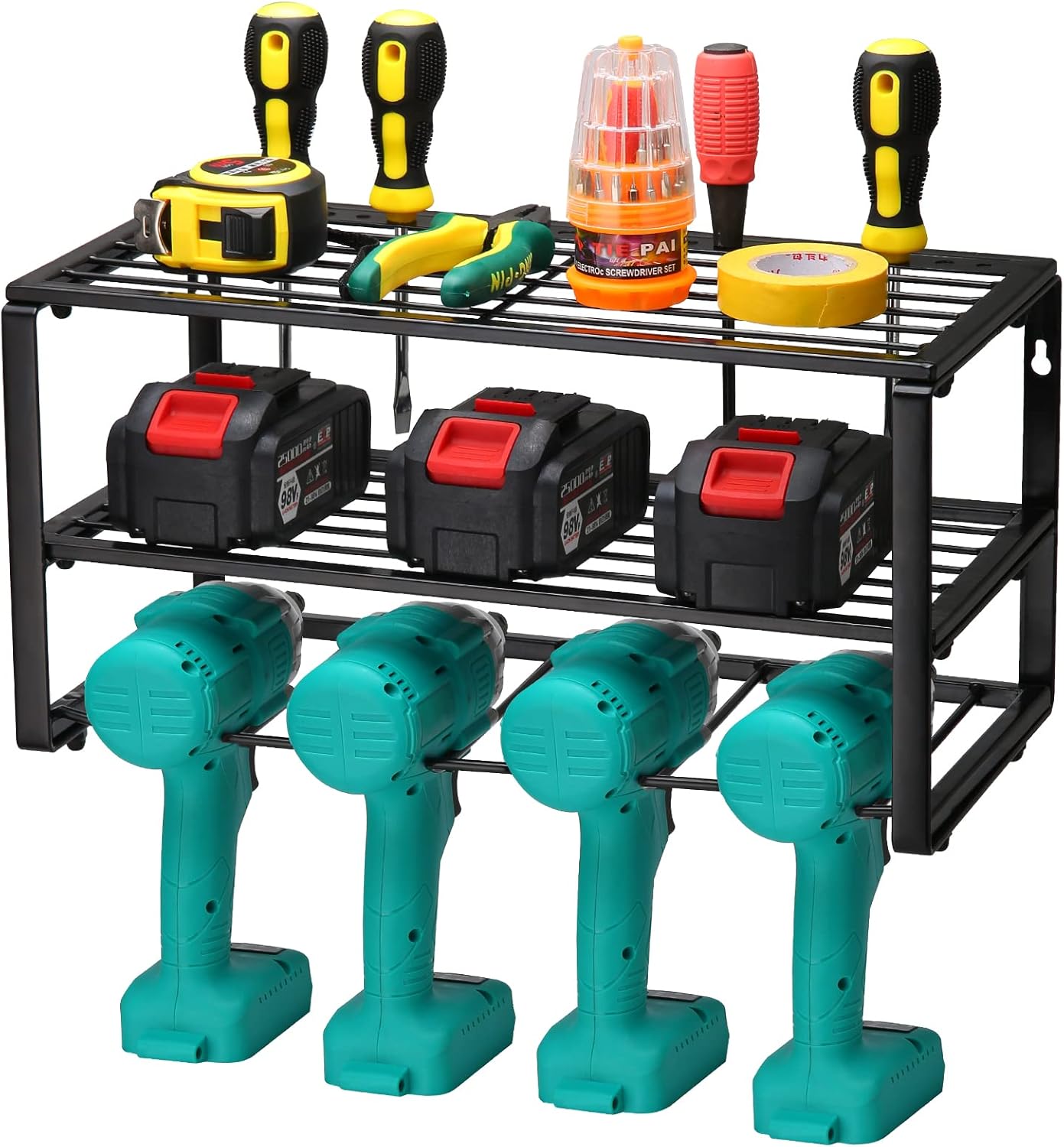 Power Tools Organizer, Qiyeego Drill Holder Wall Mount, Electric Drill Storage Rack, Drill Organizer Compact Steel Design for Garage, Workshop (Metal)