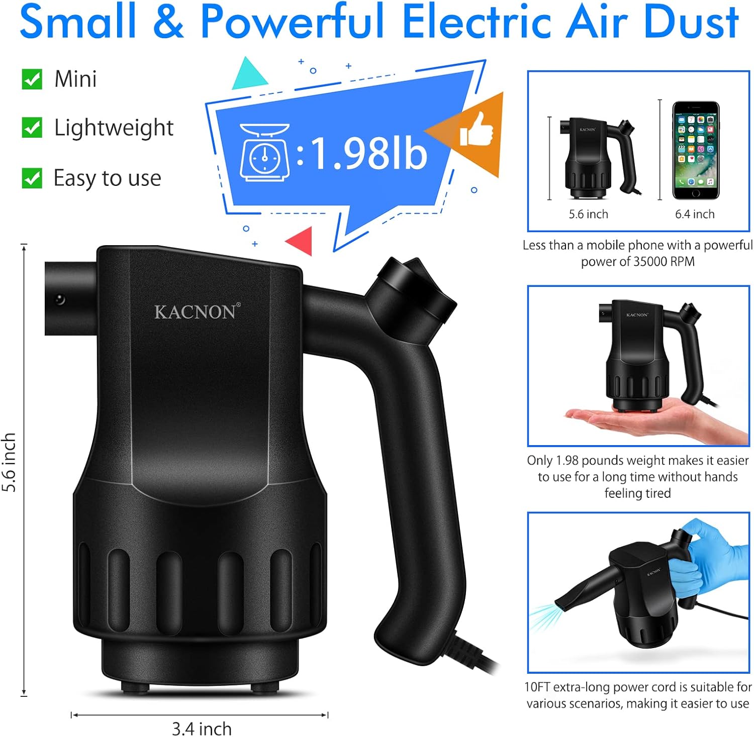 Compressed Air, Super Power Electric Air Duster Dust Blower Computer Duster Canned Air Replaces for Cleaning Dust Hairs Crumbs Scraps for Computer Laptop Keyboard Electronics