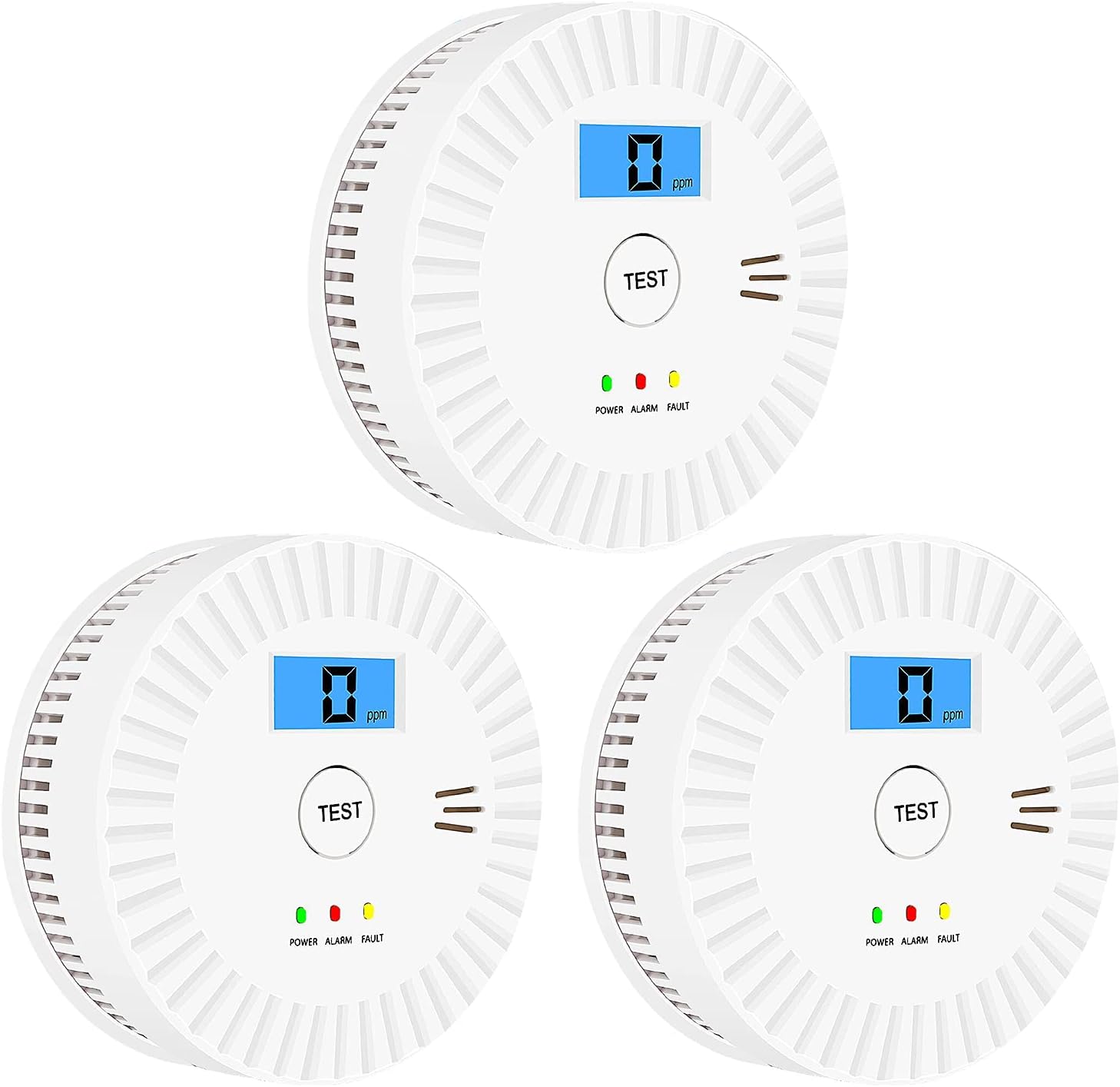 3 Pack Combination Smoke and Carbon Monoxide Detector Battery Operated, with Display,Battery Operated,White Pack of 2