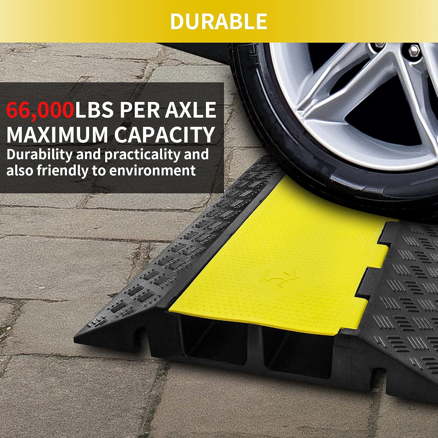 SENDUO 1 Pack of 2 Channel Cable Protector Ramp, Cable Protector with a Heavy-Duty 66,000 lbs Per Axle Load Capacity,Dual 4