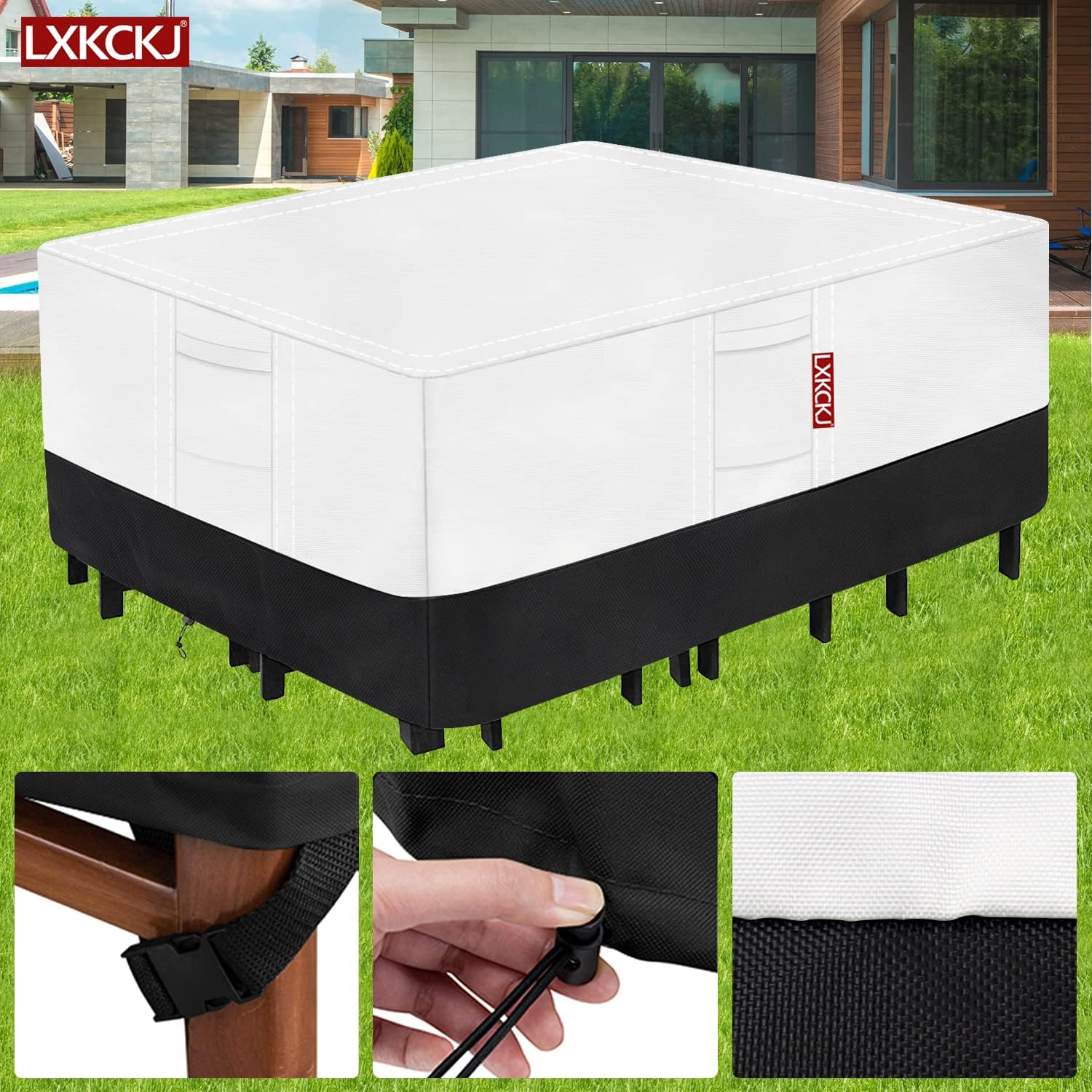 Patio Furniture Covers Waterproof,Outdoor Table and Chair Set Covers,420D Heavy Duty Fabric Table Cover with Retractable Rope, Furniture General Cover Ideal for Outdoor Furniture (128