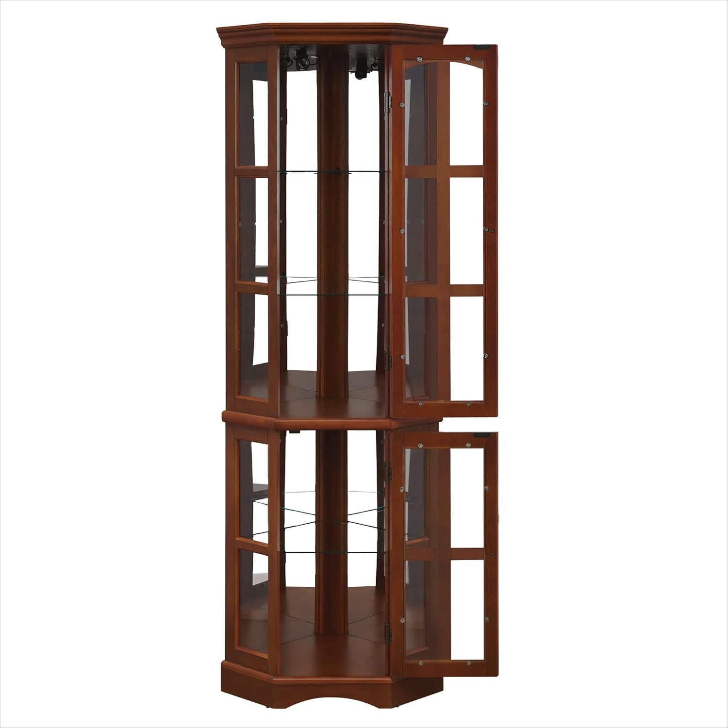 GOOD & GRACIOUS Corner Curio Cabinet with 5 Shelves and Lighting System, Walnut