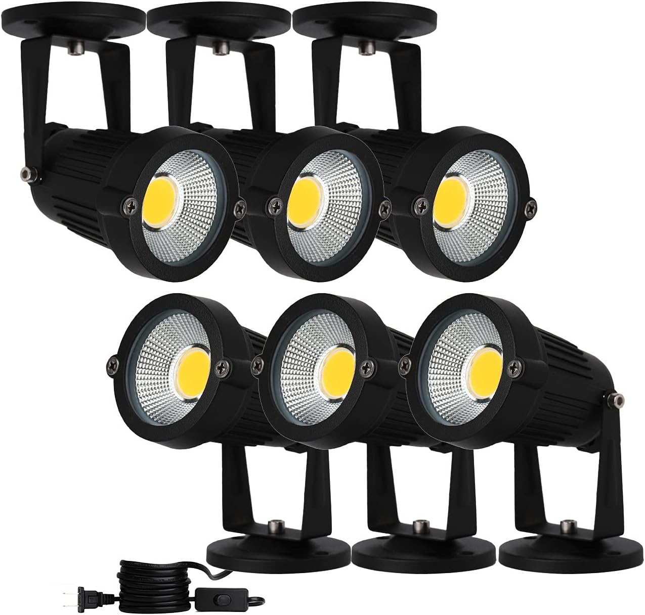 ELEGLO 6 Pack 5W LED Spot Lights Indoor Uplight, Security Ceiling Spotlight and Floor Spotlight ,120V Landscape Lighting, Home,Garden,Yard with US 2-Plug Warm White
