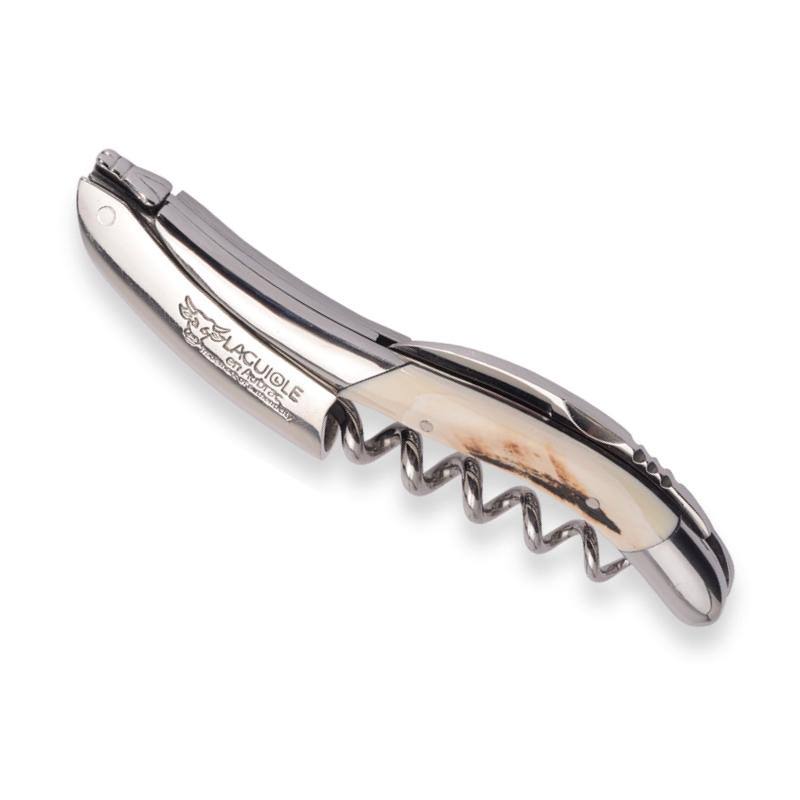Laguiole en Aubrac Stainless Steel Shiny Sommelier Waiters Corkscrew with Warthog Tooth Handle