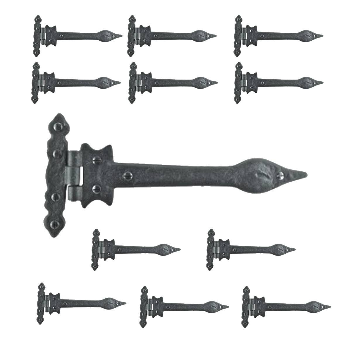 Renovators Supply 12 Strap Hinges Spear Tip Black Wrought Iron Set of 12