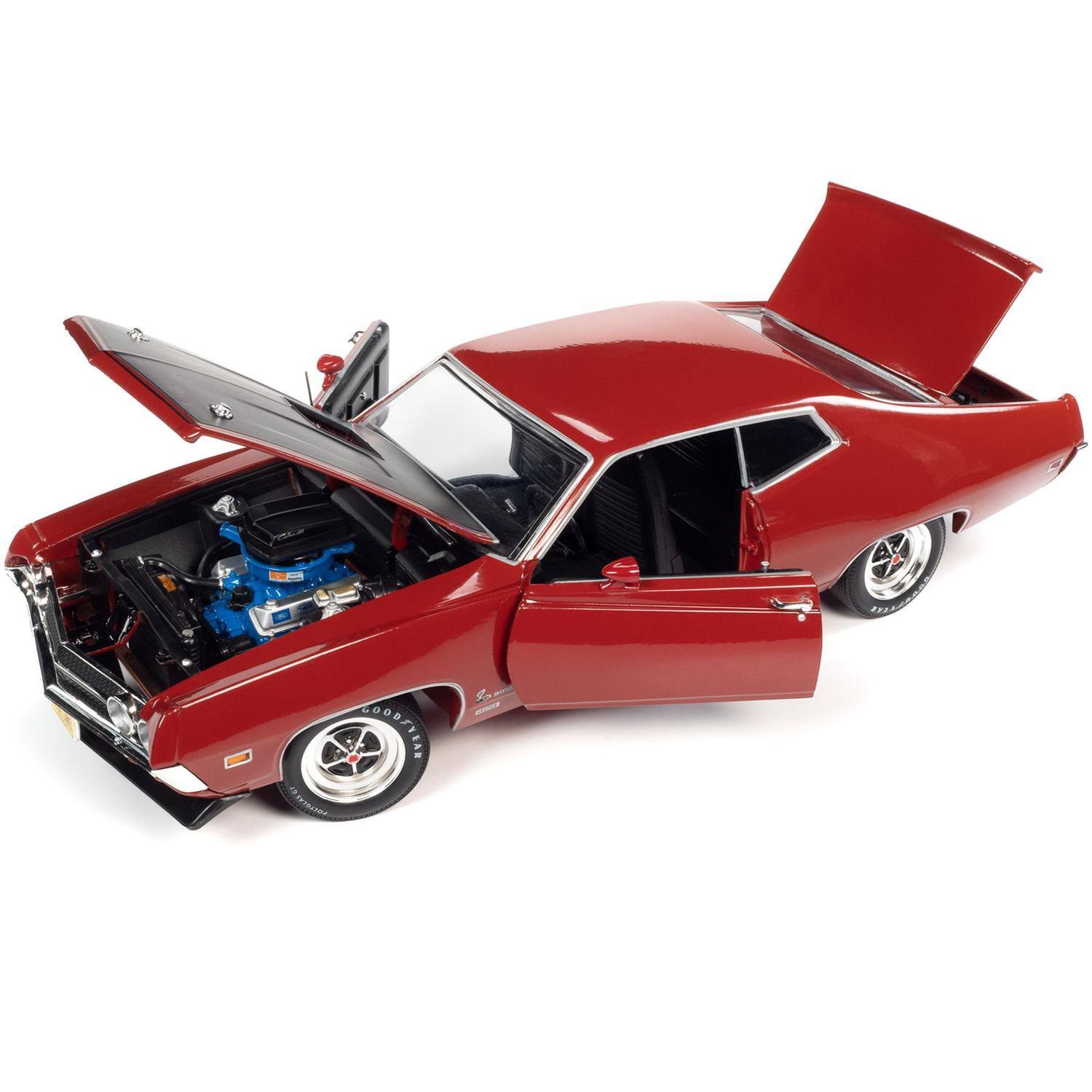 1970 Ford Torino Cobra Red with Black Hood Class of 1970x22 1/18 Diecast Model Car by Autoworld