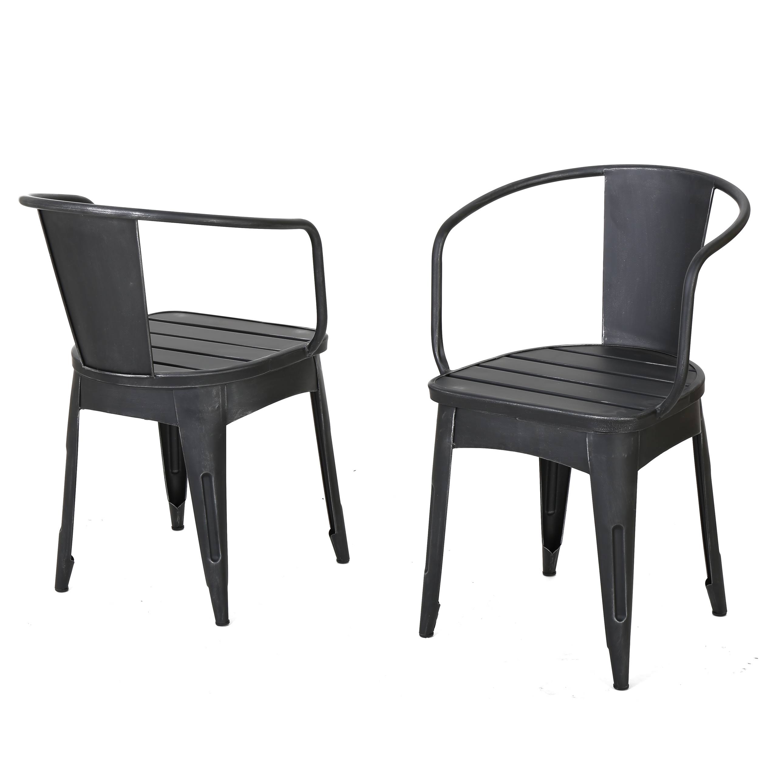 3PC Black and Silver Contemporary Round Table Outdoor Patio Bistro Set 29.5x22