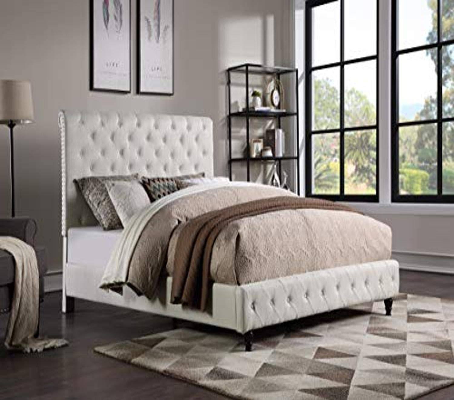 Best Master Furniture Ashley Modern Tufted w/ Nailhead Trim California King Bed, Black