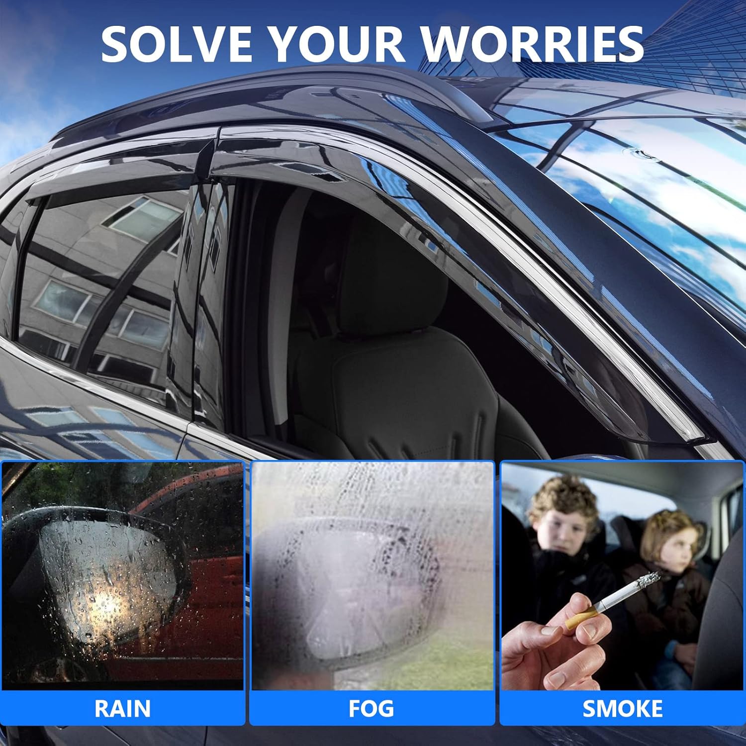 powoq Fit 2020-2022 Ford Escape Window Rain Guards Window Visor Ventvisor Tape-on Vent Visor Side Window Deflector for Ford Escape Accessories 2020 2021 2022, with Silver Strip