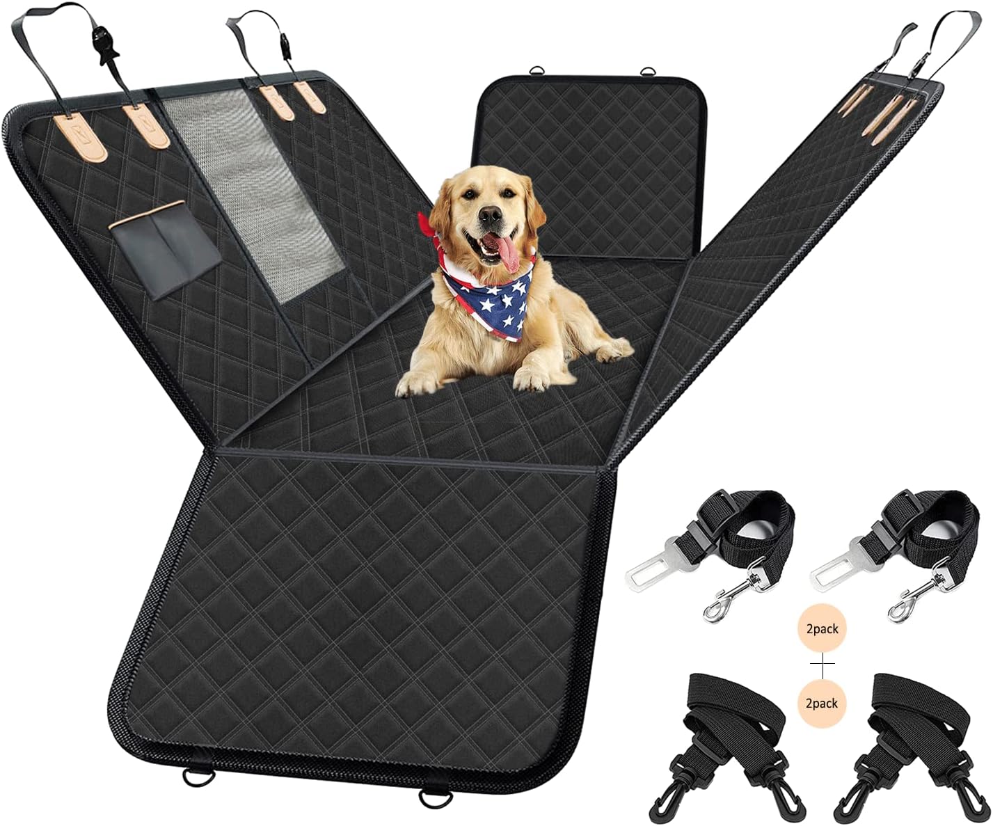 Dog Car Seat Cover for Back Seat-Waterproof Nonslip Hammock for Car Dog Seat Cover for Trucks and SUV Backseat Protector,Durable Dog Seat Covers with Mesh Window, Black, ZJHMQCDA039-2 Pack of 2