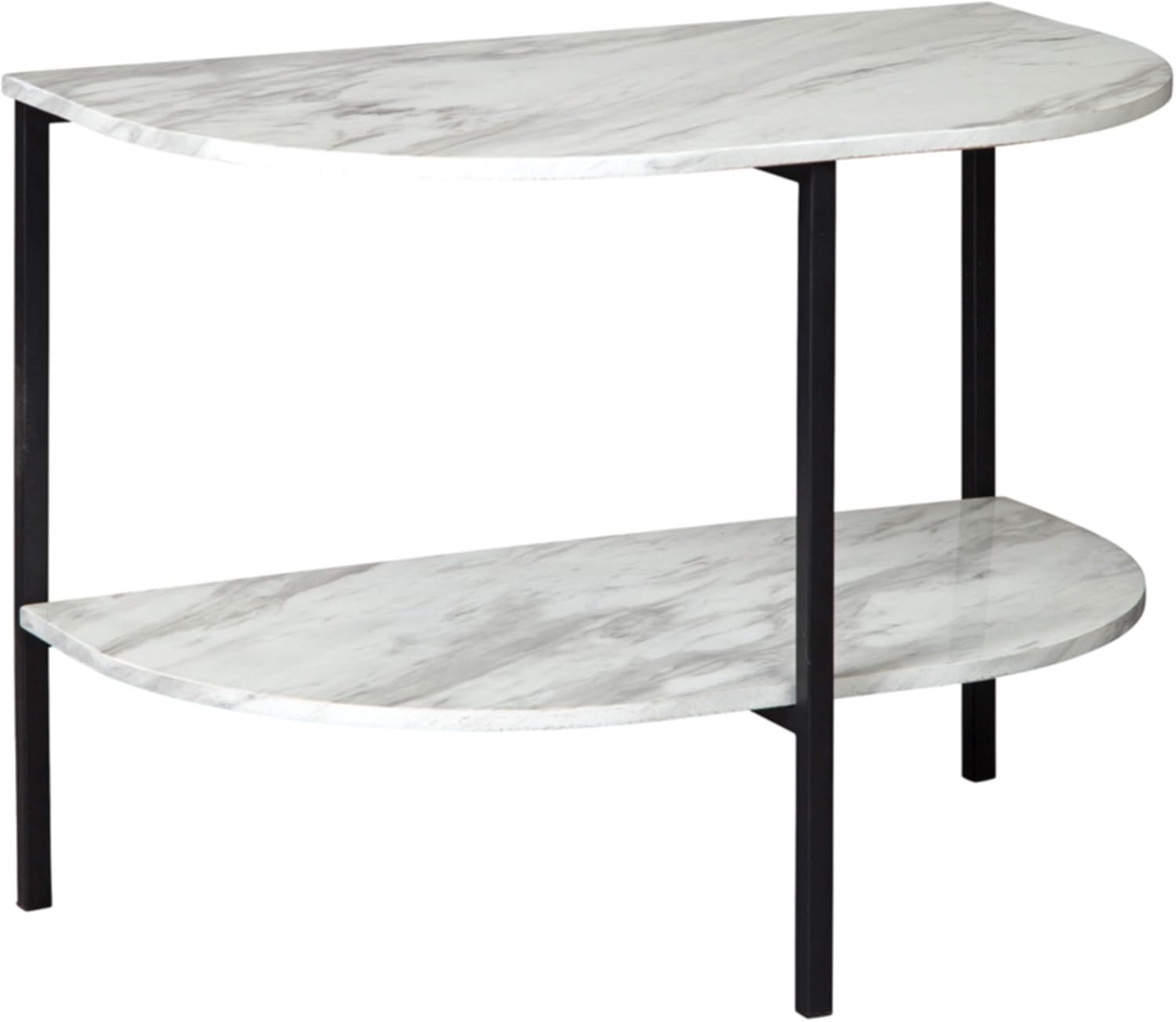 Signature Design by Ashley Donnesta Contemporary Half Moon Chair Side End Table with Faux Carrera Marble Top, Black & White