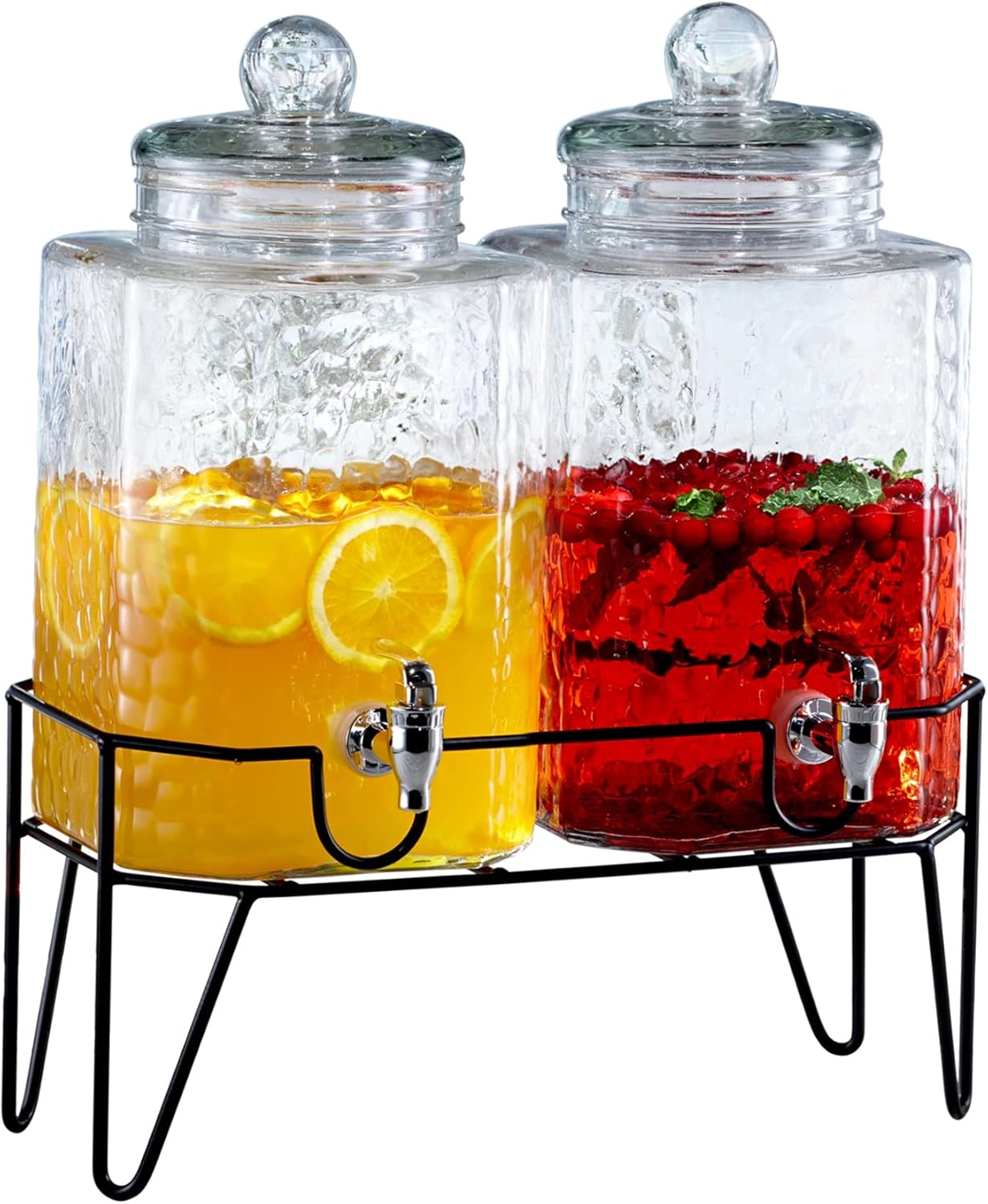 Style Setter 210266-GB 1.5 Gallon Each Glass Beverage Drink Dispensers with Metal Stand (Set of 2), 8.2 x 16.8, Clear Pack of 2