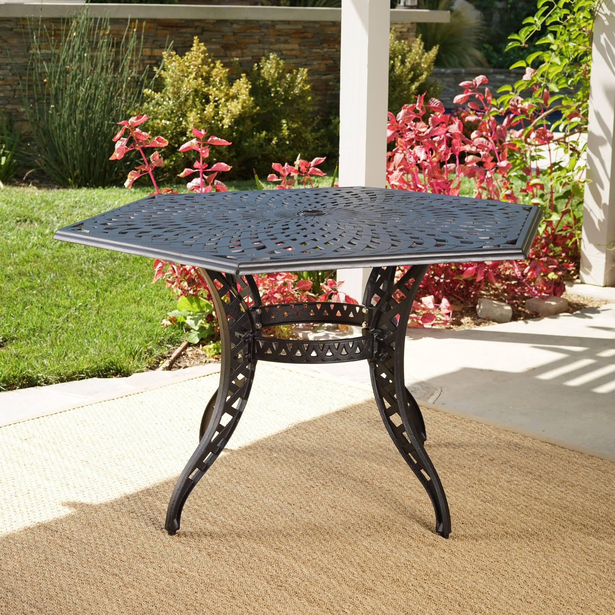 Josef Traditional Outdoor Cast Aluminum Hexagonal Dining Table, Antique Matte Black
