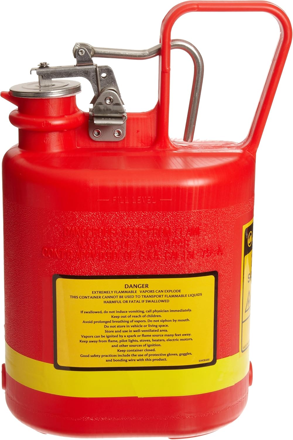 Justrite 14160 Type I Polyethylene Safety Can with Stainless Steel Fittings, 1 Gallon Capacity, Red Pack of 2