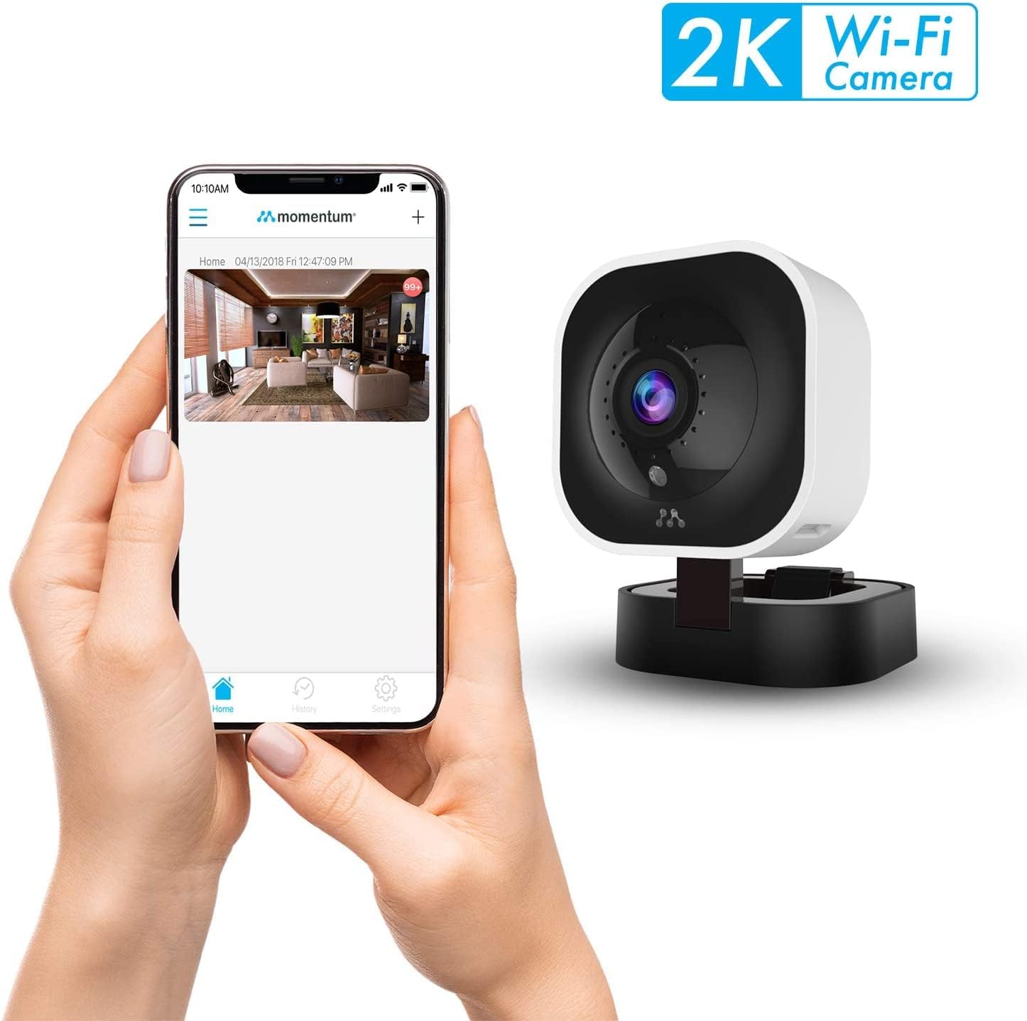 Momentum 2K Indoor Security Camera, Cameras for Home Security, Home Security Camera WiFi, Motion Detection, IR Night Vision, Phone App, 2-Way Audio, HD Video, Siren, 24Hr Cloud Storage, Micro SD Card Pack of 2