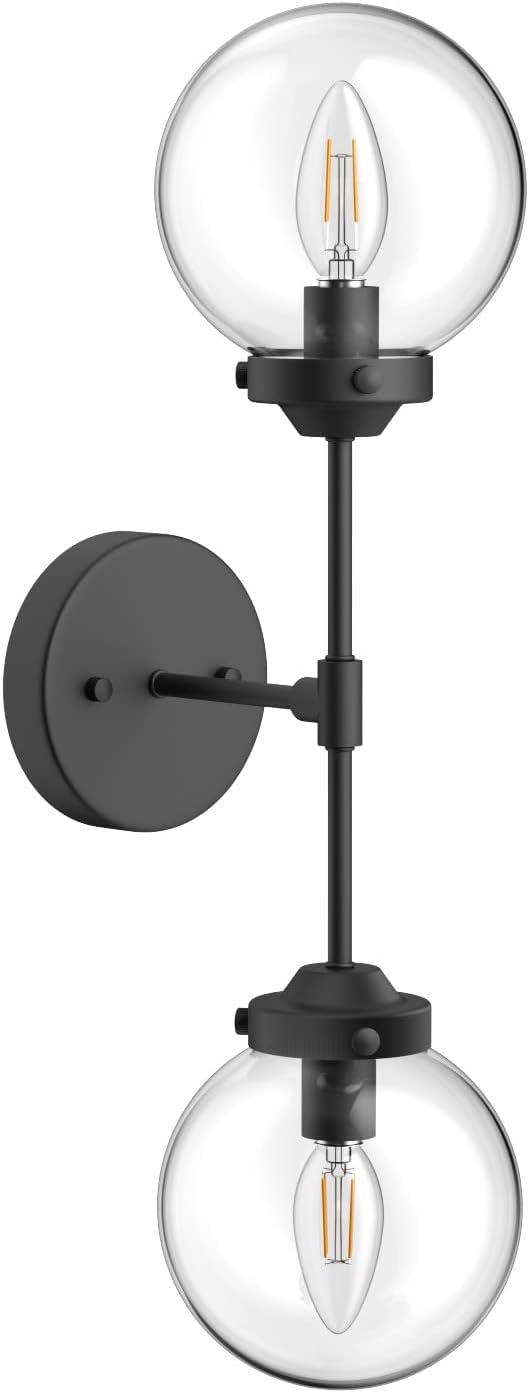 Ralbay Matte Black Vanity Light Fixtures 3 Light Industrial Globe Bathroom Wall Lights Vintage Style Clear Glass Globe Black Bathroom Light Fixtures (Exclude Bulb)