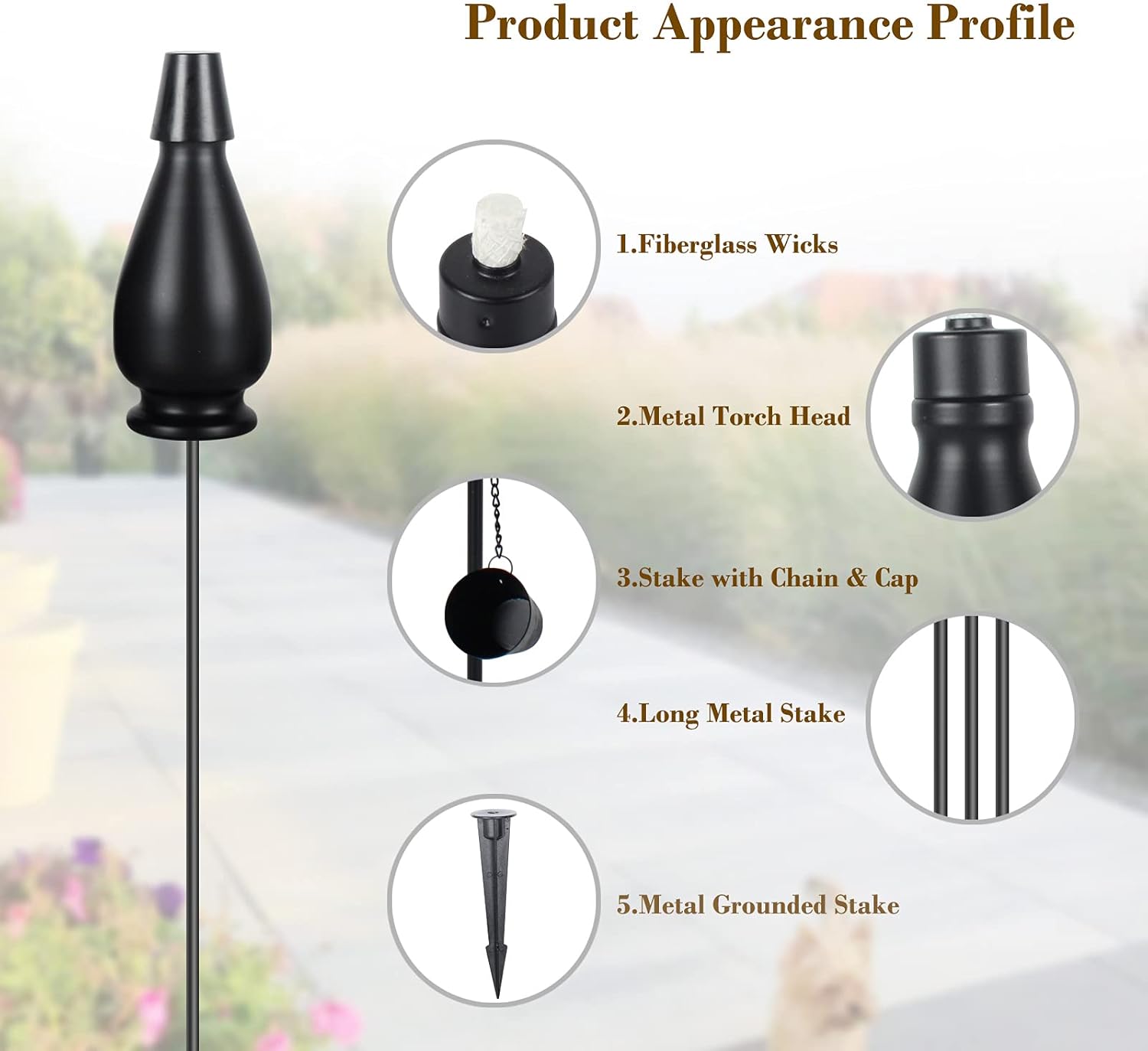 FAISHILAN 6 Pack Tiki Torches Outdoor, Upgrade 59-Inch Metal Torch, Flame Light Torch, Citronella Torches Outdoor, Backyard Garden Patio Lighting, Decorative Urban Lantern