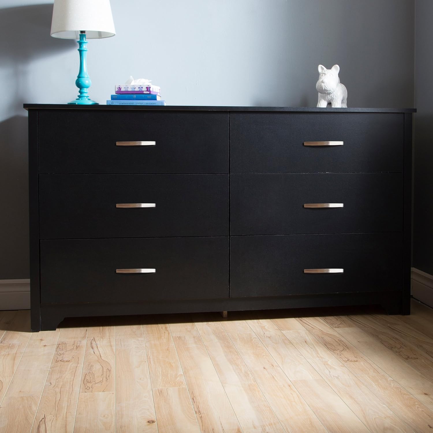 South Store FURNITURE Fusion 6-Drawer Double Dresser Pure Black