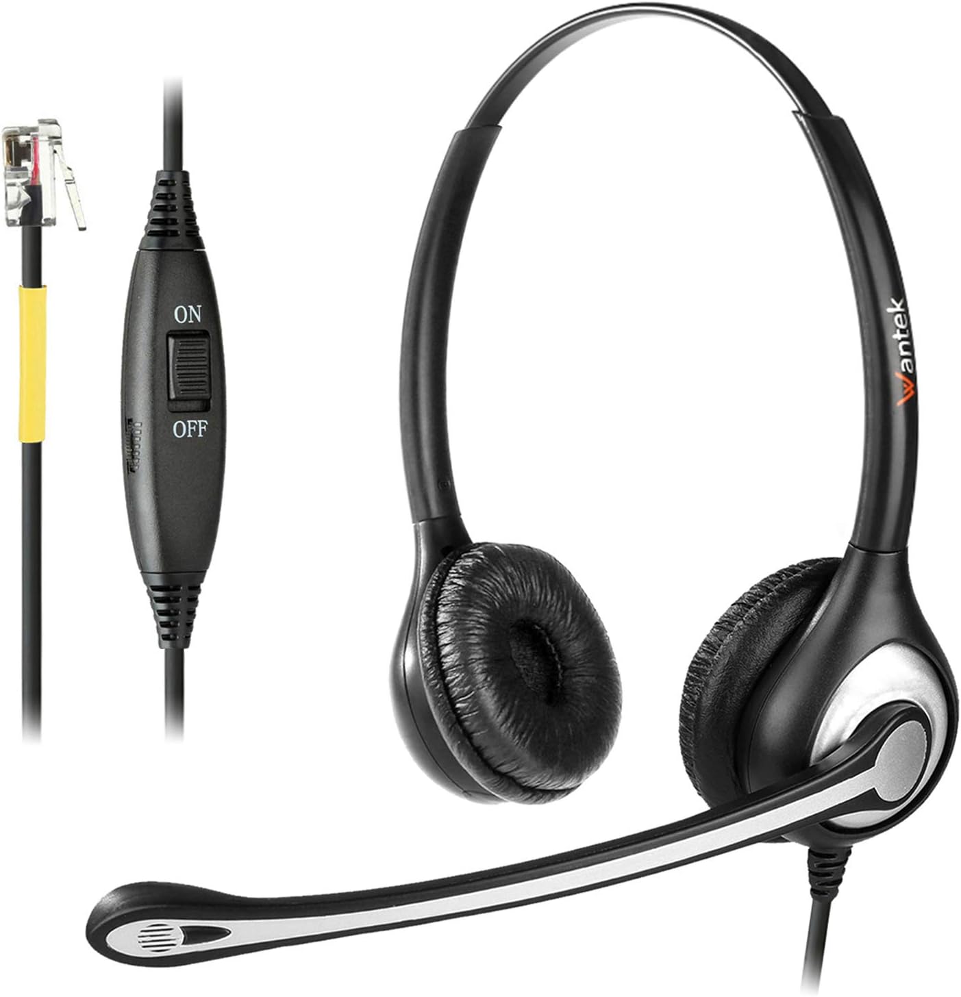 Wantek RJ9 Telephone Headset Dual with Noise Cancelling Mic, Quick Disconnect, Work for Yealink T42G T46G T48G T21P T41P Avaya 1608 9608 9611G 9650 Grandstream Cisco Snom Panasonic KXT Phones(602QY1) Pack of 2