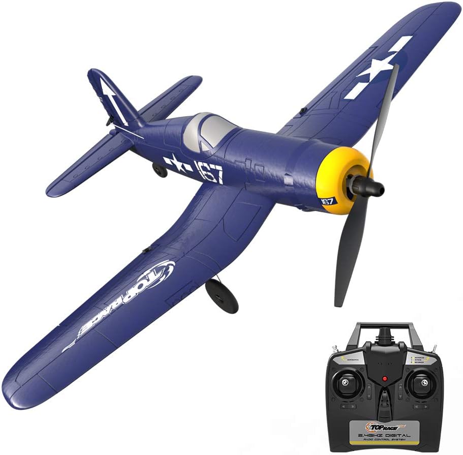 Top Race Rc Plane 4 Channel Remote Control Airplane Ready to Fly Rc Planes for Adults, Remote Control War Plane F4U Corsair with Propeller Saver (TR-F4U)